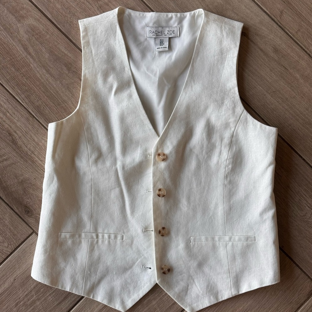 Rachel Zoe White Tailored Linen Vest